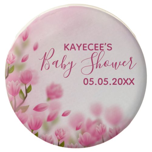 Personalized Pink Flowers Floral Baby Shower Round Chocolate Covered Oreo
