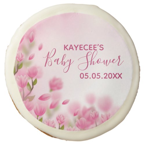 Personalized Pink Flowers Floral Baby Shower Round Sugar Cookie