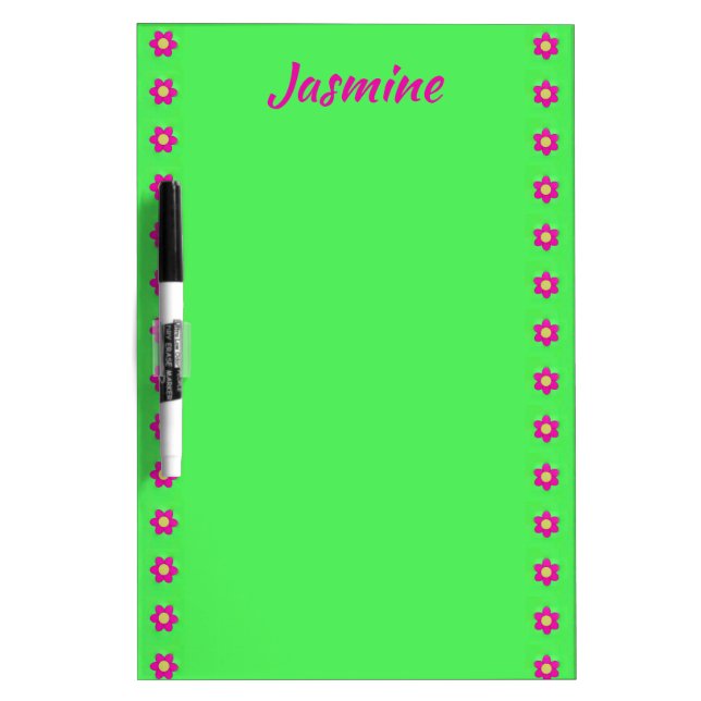 Personalized pink flowers on green dry erase board (Front)