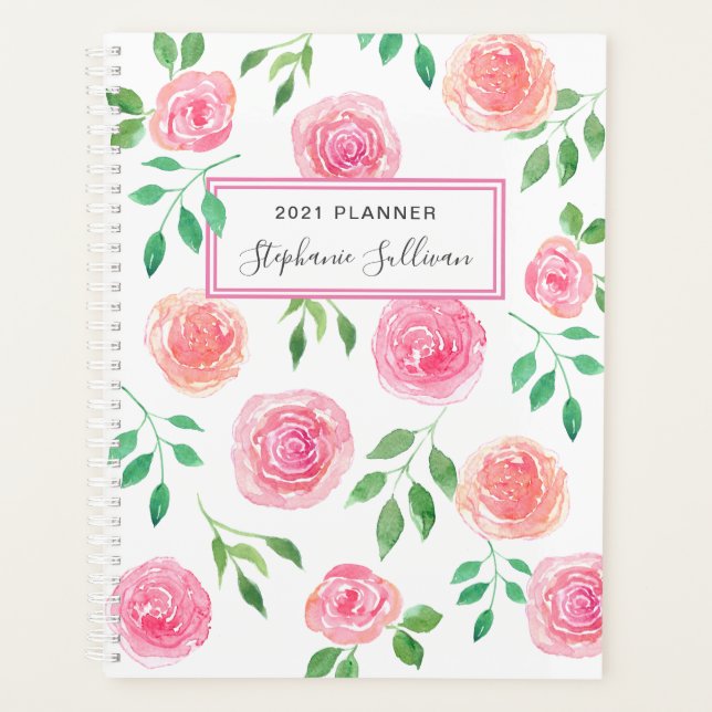 Personalized Pink Flowers  Planner (Front)