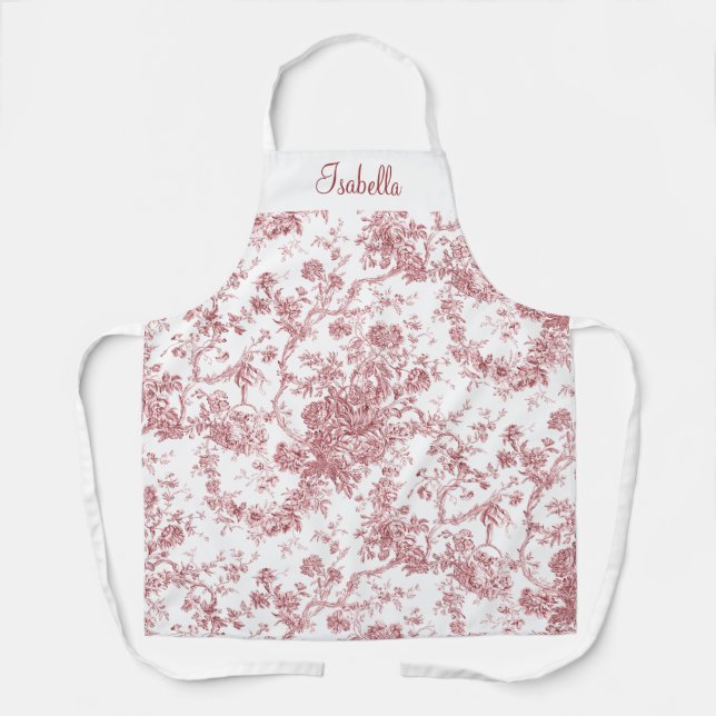 Personalized Pink French Engraved Floral Toile Apron (Front)