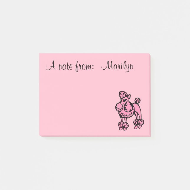 Personalized Pink French Poodle Post It Notes Gift (Front)
