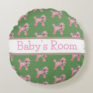 Personalized Pink French Poodle Round Pillow