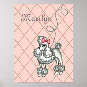 Personalized Pink French Poodle Wall Art Print
