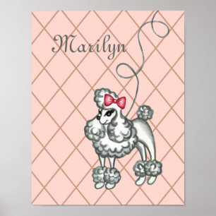 Personalized Pink French Poodle Wall Art Print