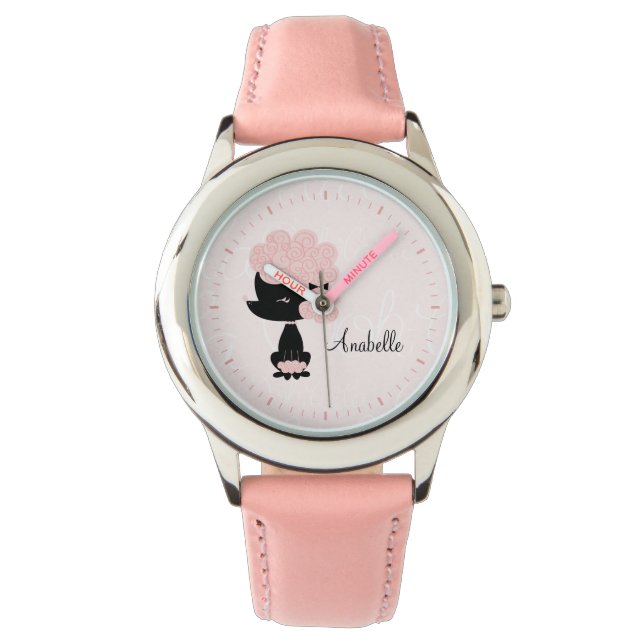 Personalized Pink French Poodle Watch (Front)