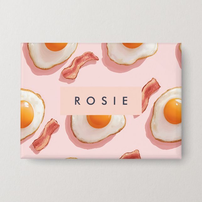 Personalized Pink Fried Eggs and Bacon Pattern Button (Front)