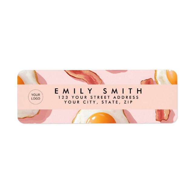 Personalized Pink Fried Eggs and Bacon Pattern Label (Front)