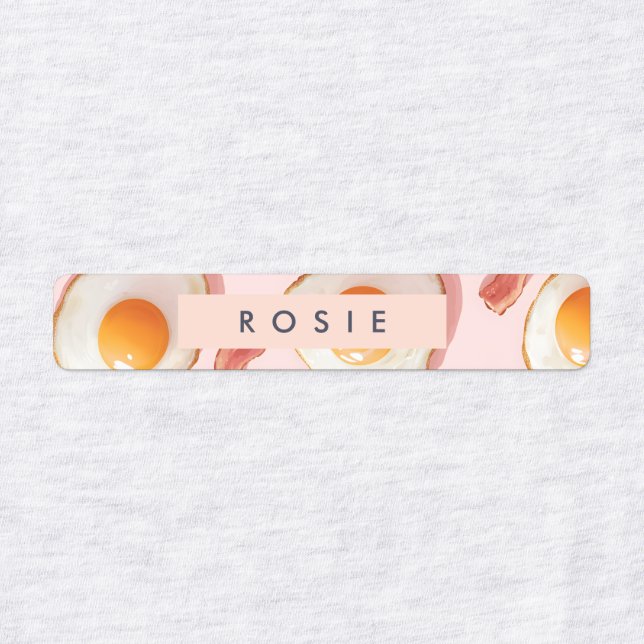 Personalized Pink Fried Eggs and Bacon Pattern Labels (Design 1)