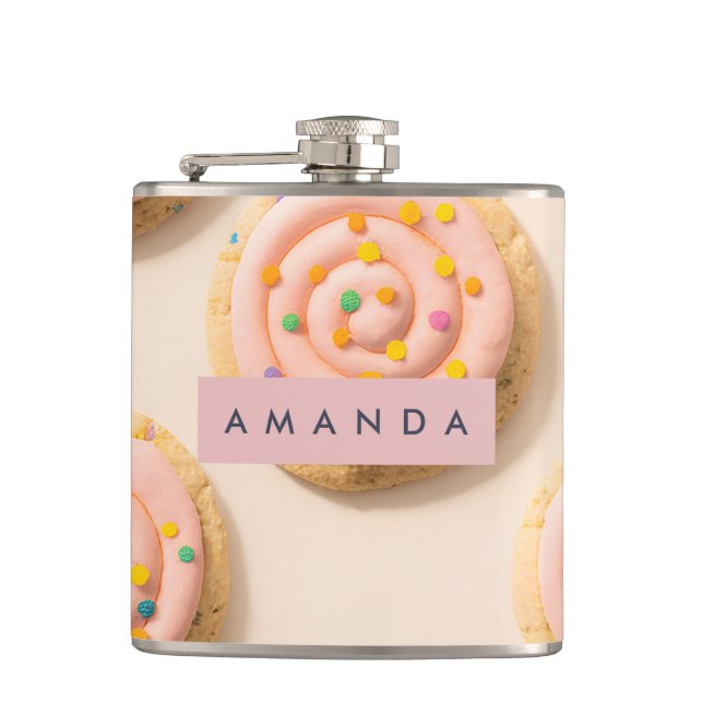 Personalized Pink Frosted Cookie Pattern Flask (Front)