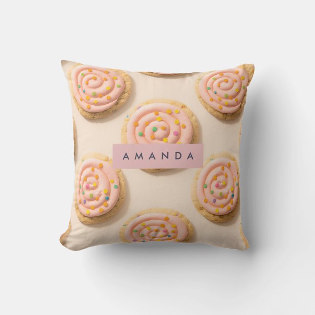 Personalized Pink Frosted Cookie Pattern Throw Pillow (Front)