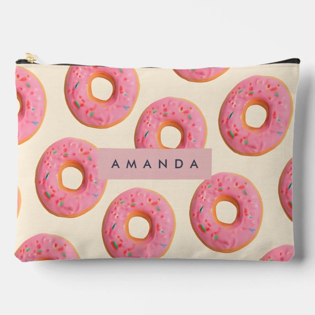 Personalized Pink Frosted Donut Pattern Accessory Pouch (Front)