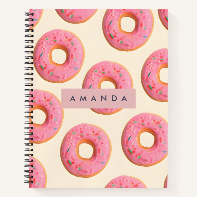 Personalized Pink Frosted Donut Pattern Notebook (Front)