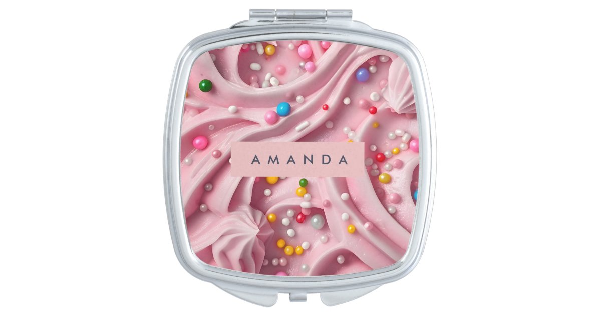 Personalized Pink Frosting Swirl with Sprinkles Compact Mirror | Zazzle
