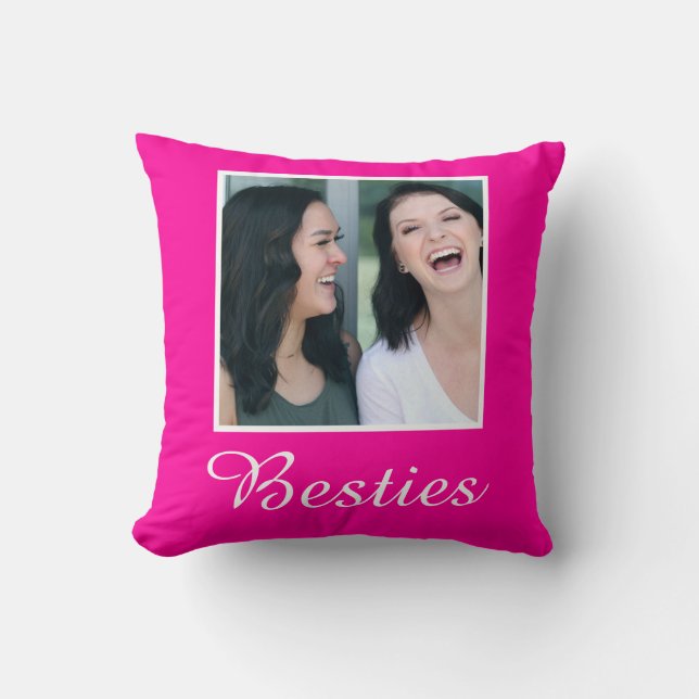 Personalized Pink Fuchsia Solid color Photo Throw Pillow (Front)