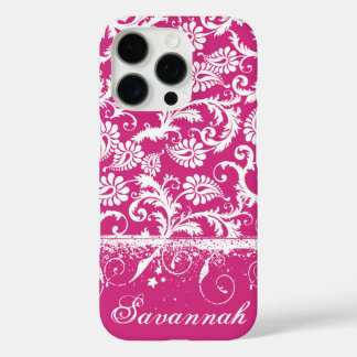 Personalized Pink Funky Damask iPhone 16 Pro Case