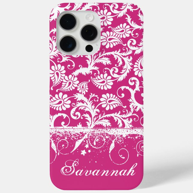Personalized Pink Funky Damask iPhone Cover (Back)