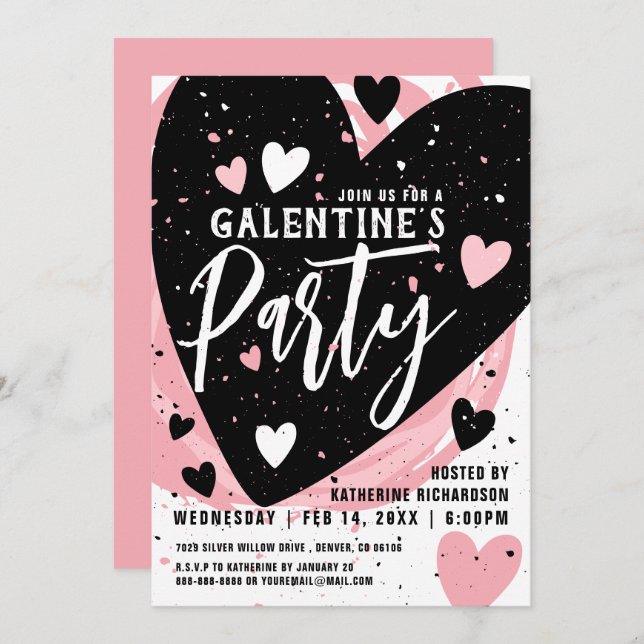 Personalized Pink Galentine's Day Dinner Party Invitation (Front/Back)