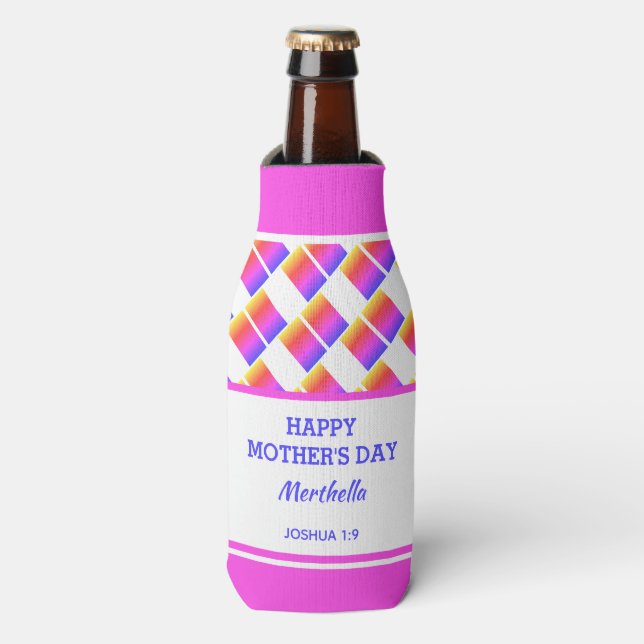 Personalized Pink Geometric Mothers Day Christian Bottle Cooler (Bottle Front)