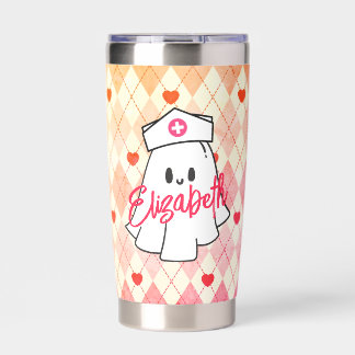 Personalized Pink Ghost Nurse Halloween Coffee Insulated Tumbler
