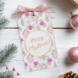 Personalized Pink Gingerbread Christmas Gift Tags