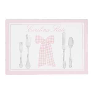 Personalized Pink Gingham Bow Placemat for Kids