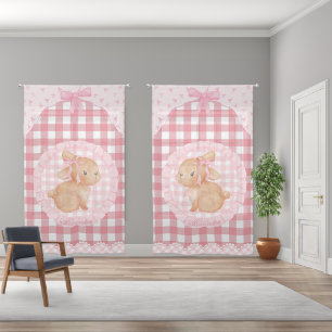 Personalized Pink Gingham Bunny Nursery Girl Sheer Curtains