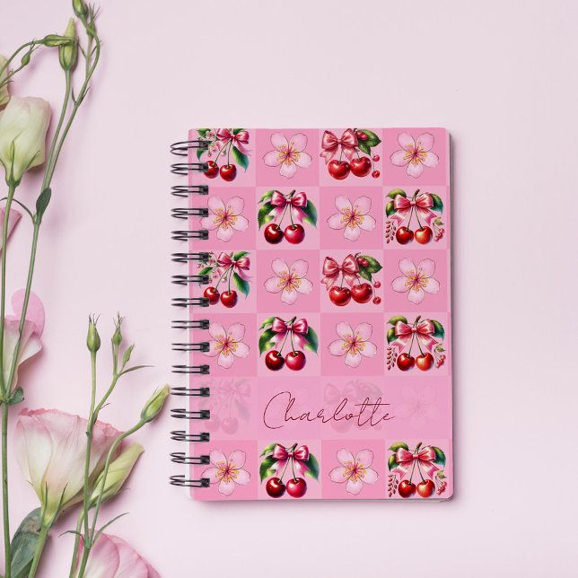 Personalized Pink Gingham Cherry Blossom Notebook (Creator Uploaded)
