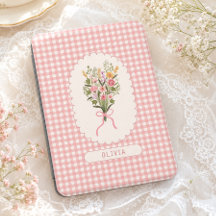 Personalized pink gingham flowers Cottagecore