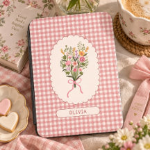 Personalized pink gingham flowers Cottagecore