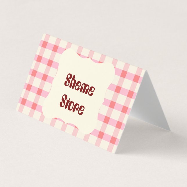 Personalized Pink Gingham Folded Business Card  (Front)