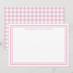 Personalized Pink Gingham Monogram Name Note Card