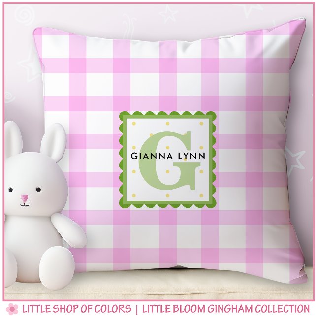 Personalized Pink Gingham Monogram Nursery Pillow (Creator Uploaded)