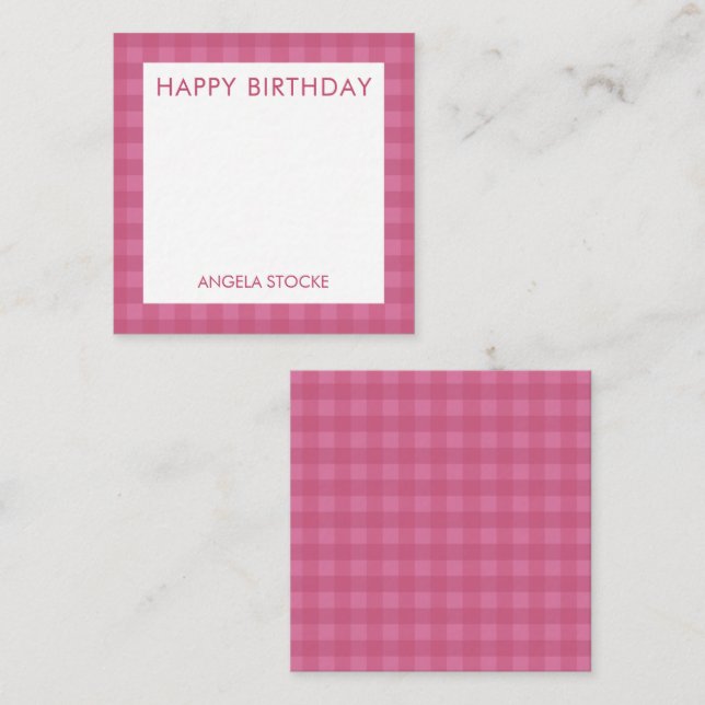 Personalized Pink Gingham Note Card (Front/Back)