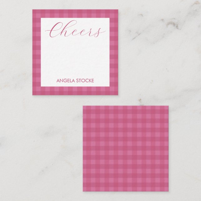 Personalized Pink Gingham Note Card (Front/Back)