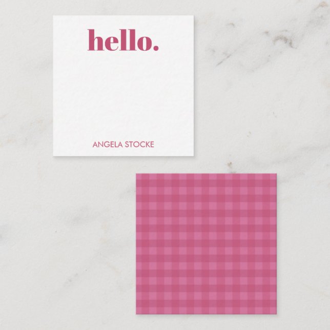 Personalized Pink Gingham Note Card (Front/Back)