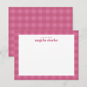 Personalized Pink Gingham Note Card