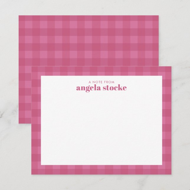 Personalized Pink Gingham Note Card (Front/Back)
