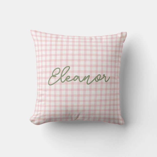 Personalized Pink Gingham Pillow | Silly Goose (Front)