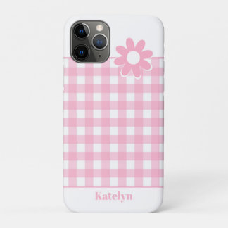 Personalized Pink Gingham Plaid iPhone 11 Pro Case