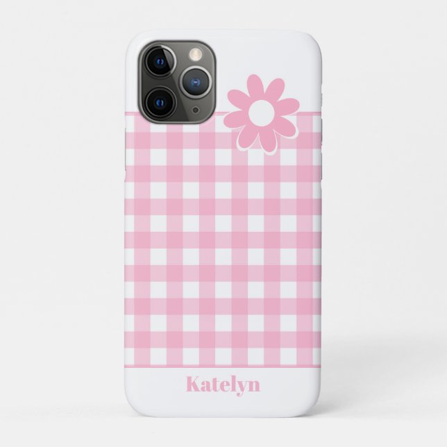 Personalized Pink Gingham Plaid Case-Mate iPhone Case (Back)