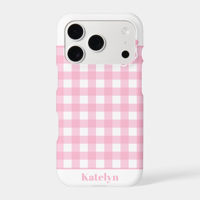 Personalized Pink Gingham Plaid Case-Mate iPhone Case (Back)