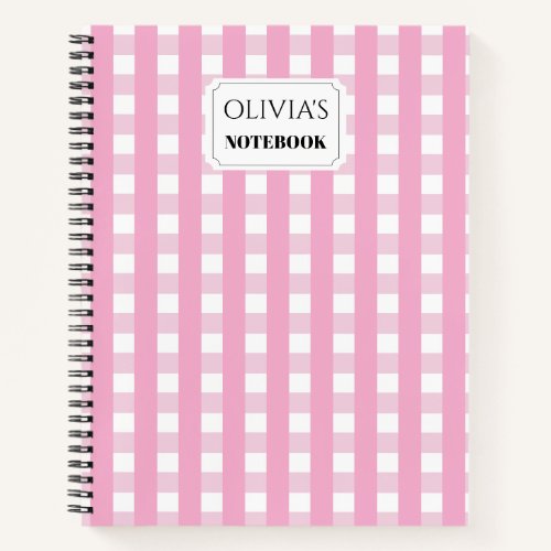 Personalized Pink Gingham Spiral Notebook