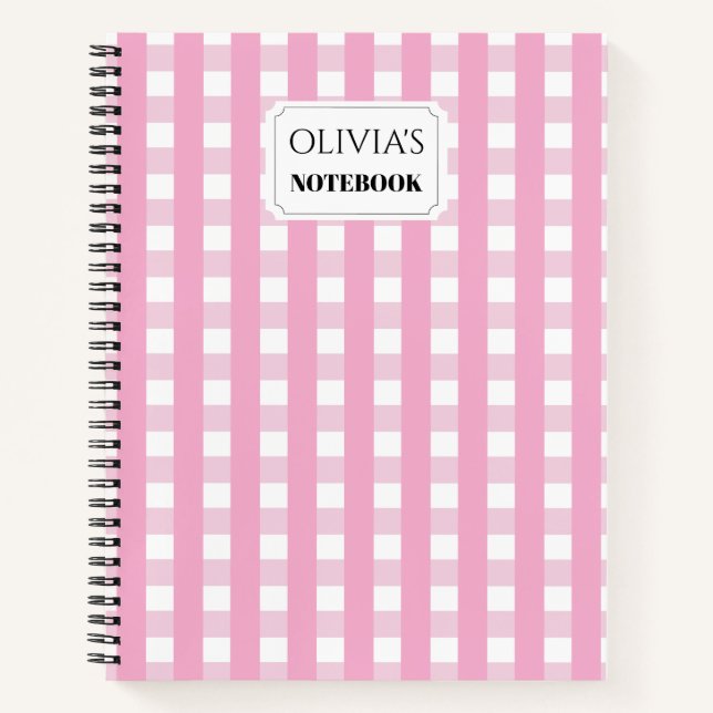 Personalized Pink Gingham Spiral Notebook (Front)