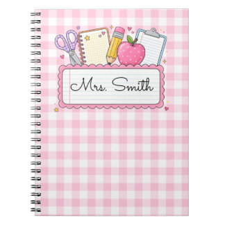 Personalized Pink Gingham Teacher Notebook