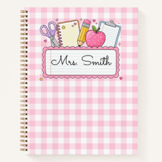 Personalized Pink Gingham Teacher Notebook