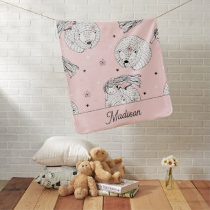 Personalized Pink Girl And Bear Baby Name Blanket