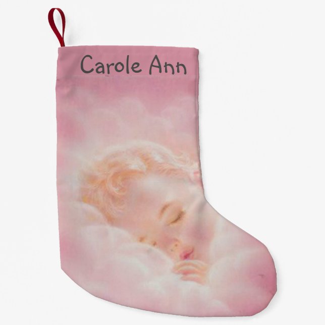 Personalized Pink Girl Baby  double sided Small Christmas Stocking (Front)