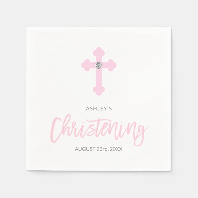Personalized Pink GIRL Cross CHRISTENING Ceremony Napkins (Front)