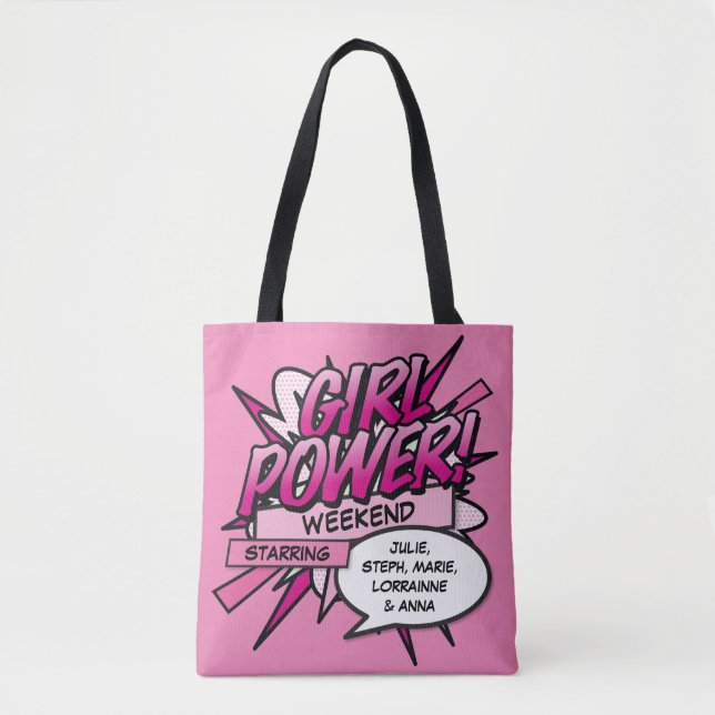 Personalized Pink GIRL POWER Girls Weekend Tote Bag (Front)